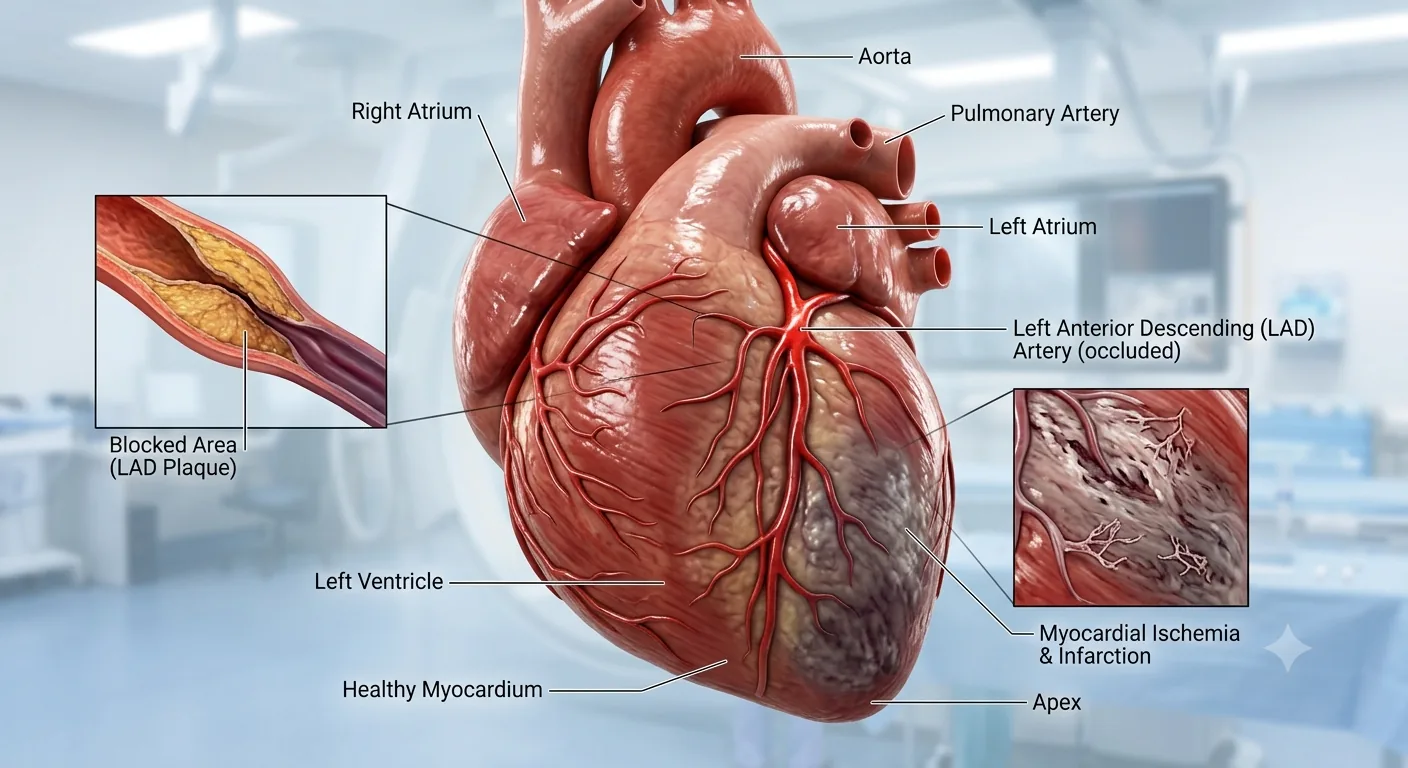 Interventional cardiology cath lab team performing primary PCI with a coronary stent