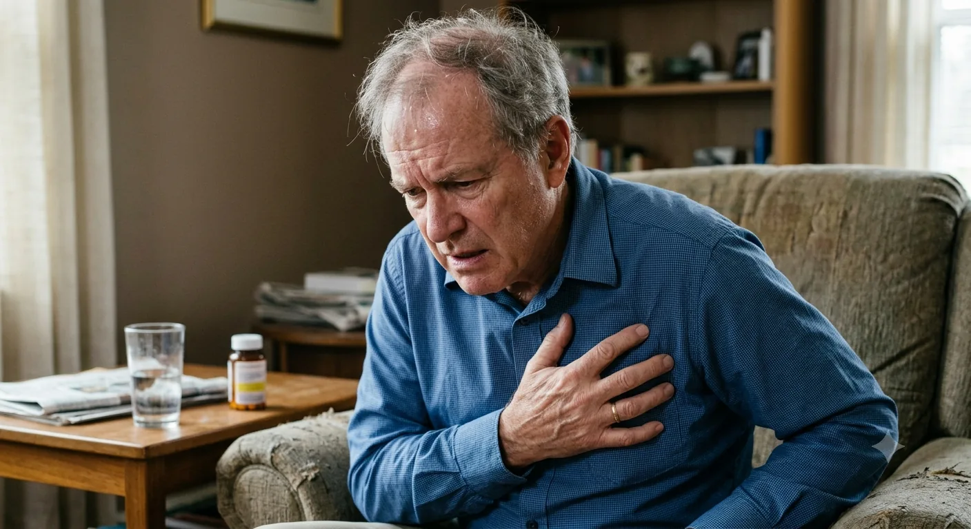 Person experiencing chest discomfort, a classic heart attack warning sign